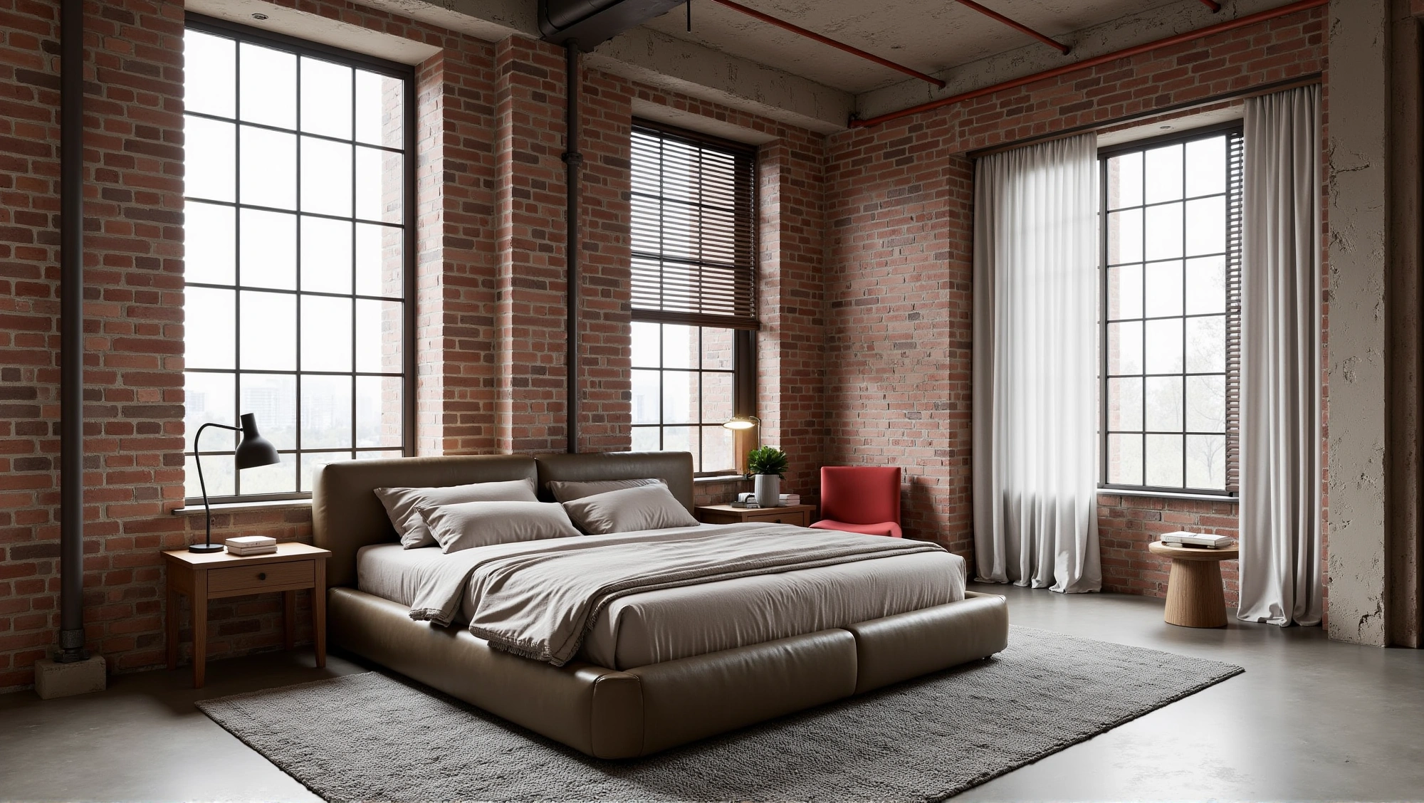 Industrial Bedroom with Red Brick Texture Bedroom 2