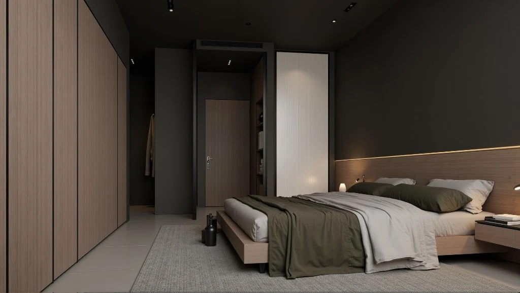 Dark Forest Retreat Bedroom interior design idea