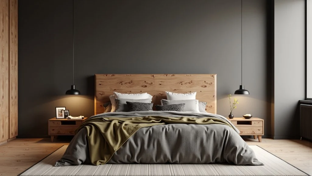 Tranquil Bedroom With Dark Tones And Wood Charm bedroom