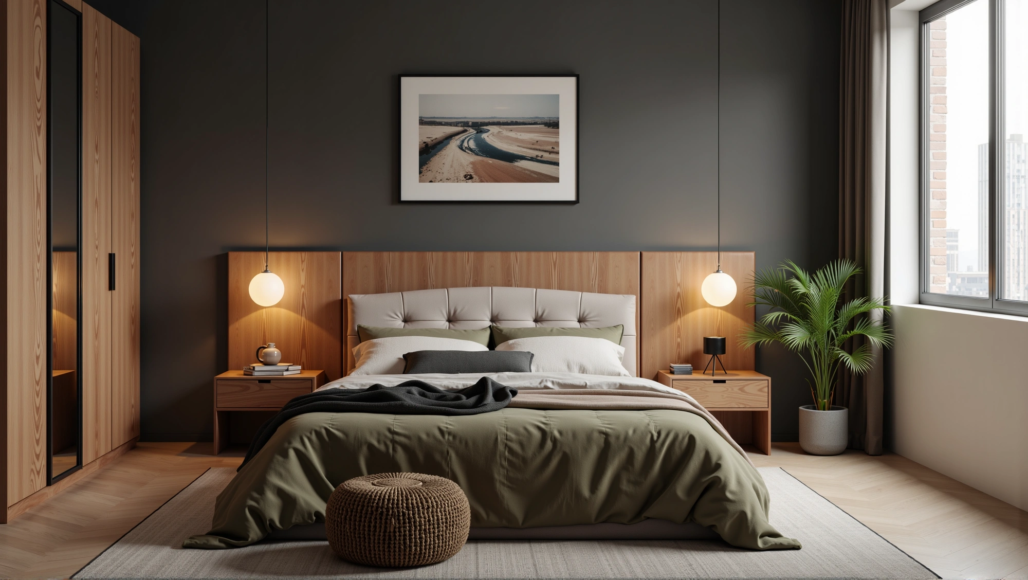 Tranquil Bedroom With Dark Tones And Wood Charm Bedroom 3