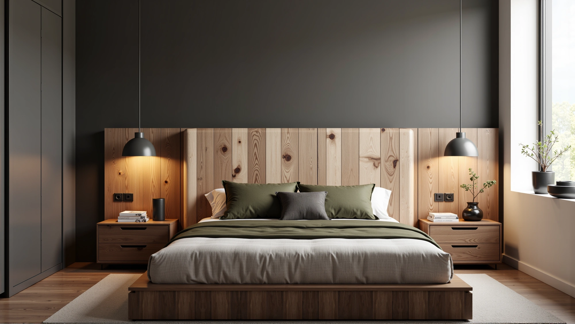 Tranquil Bedroom With Dark Tones And Wood Charm Bedroom 4