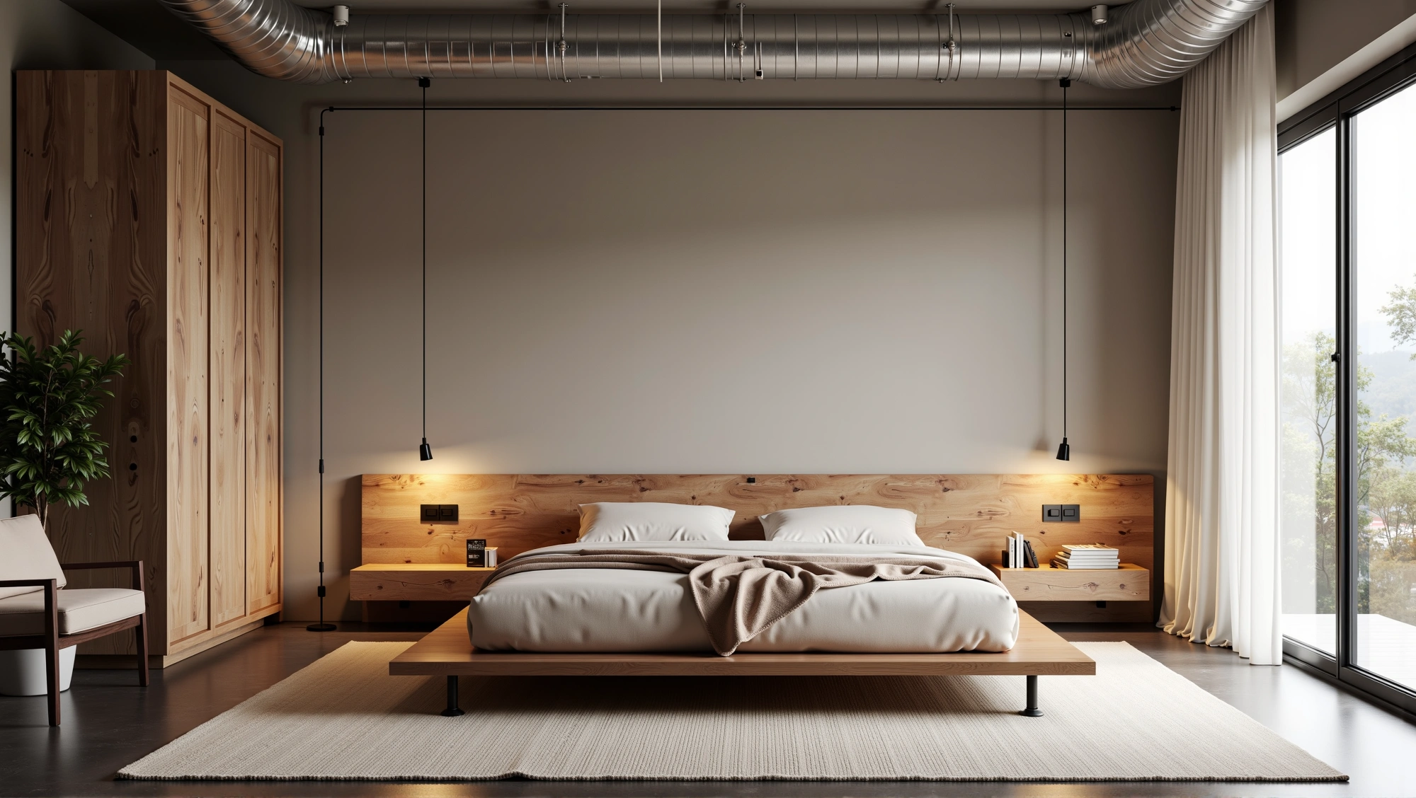 Pipe Wood Retreat Industrial Minimalist Bedroom Bedroom 1