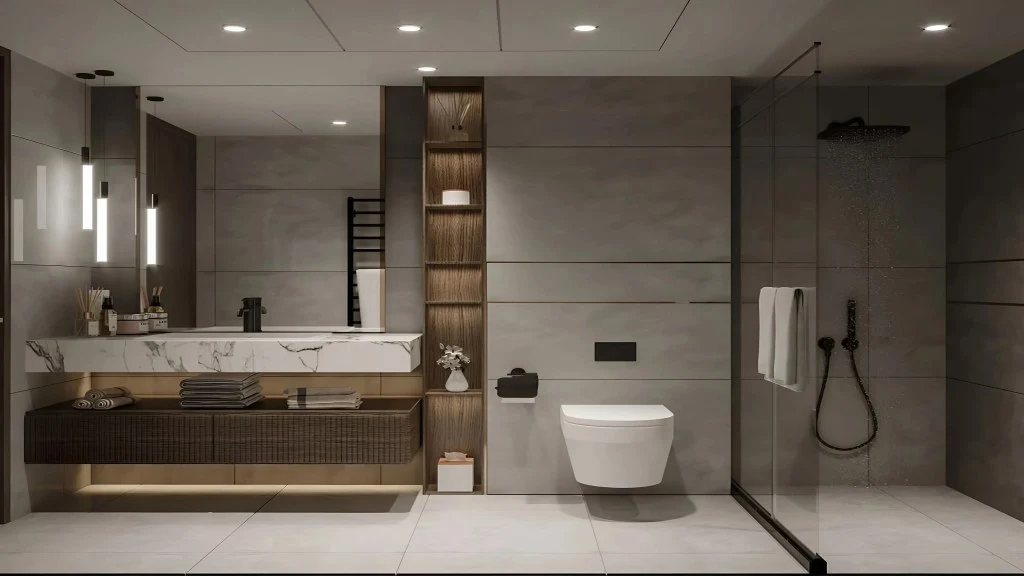 modern full hose render bathroom