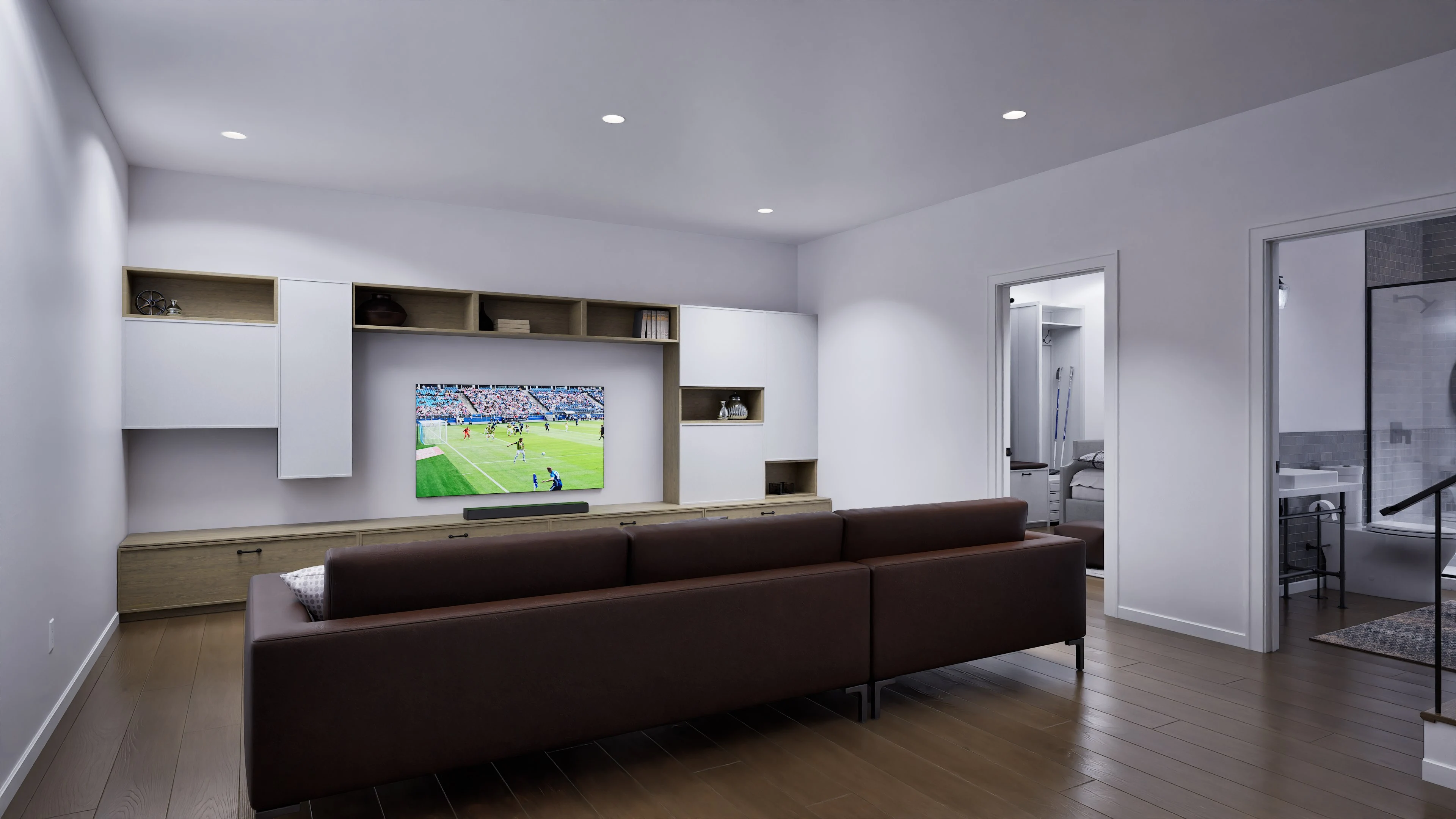 Industrial Style Basement Living room 1