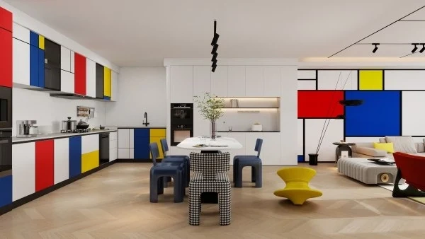 Geometric Color Clash Mondrian-Inspired Home dining-room