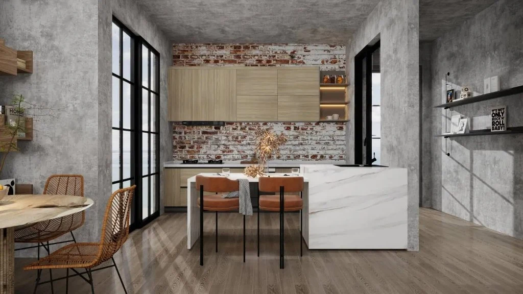 Modern Textured Dwelling with Industrial Style dining-room