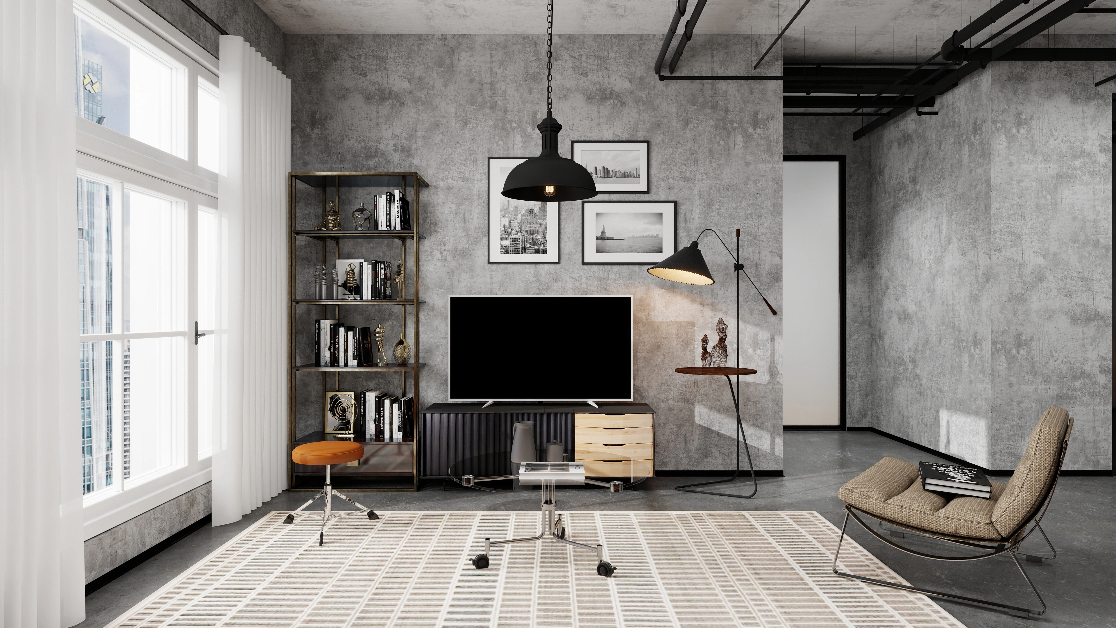 Industrial-Style Residence Living room 2