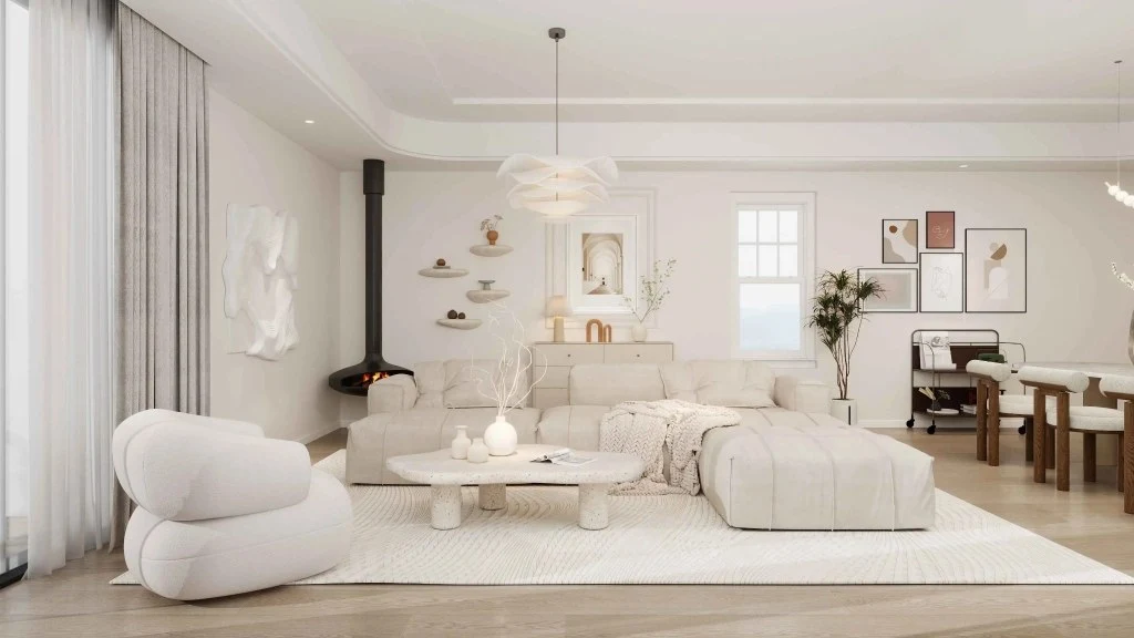 Warm and Soft-Style Residence living-room