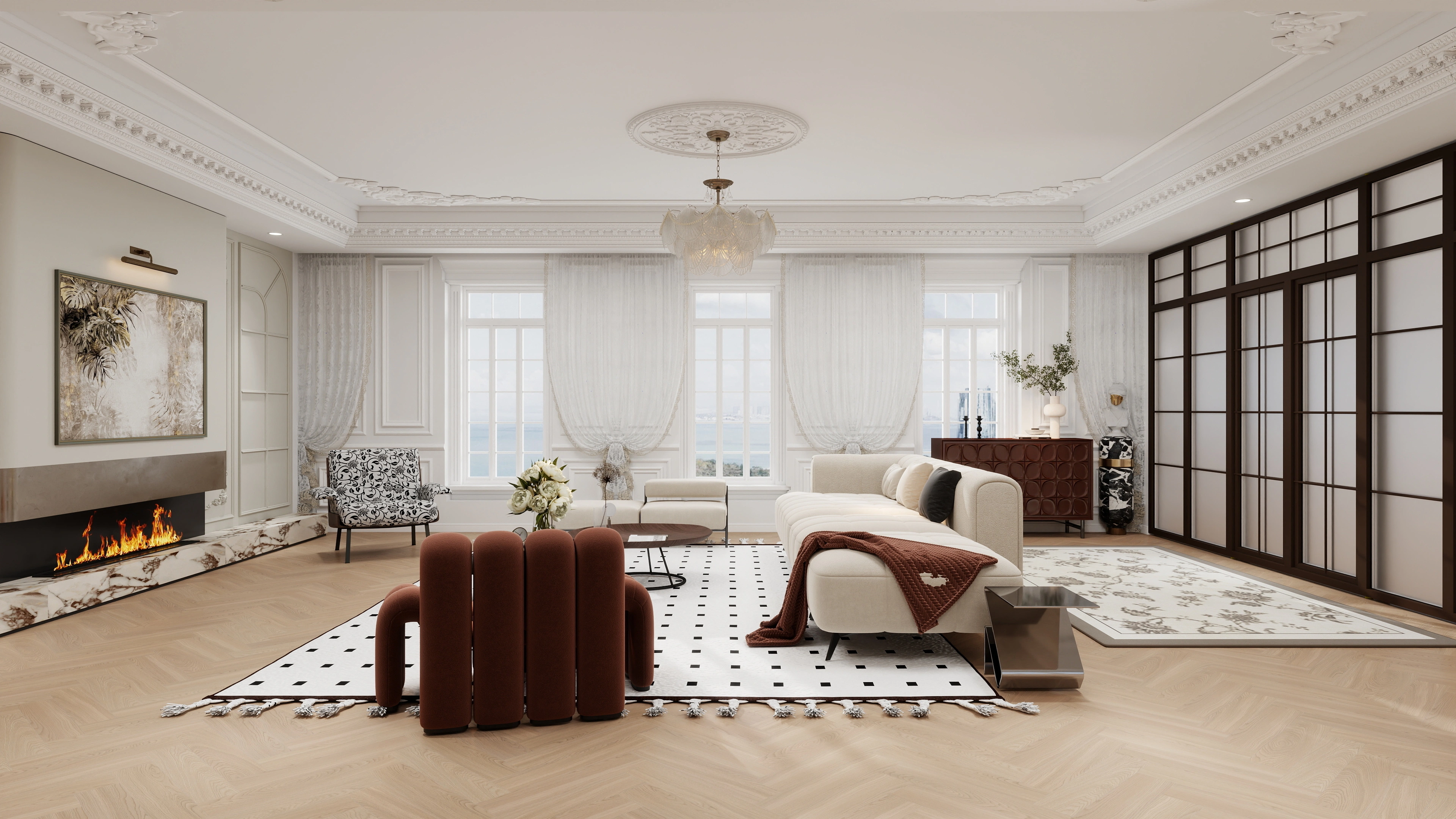 French Light Luxury Mansion Living room 3