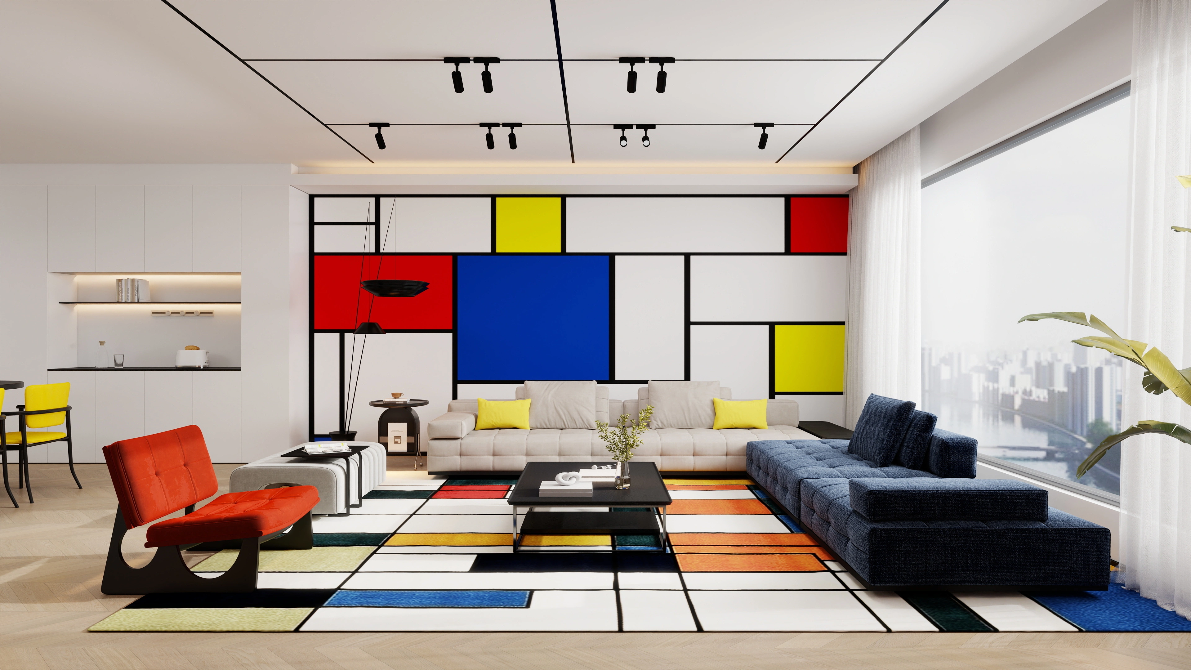 Geometric Color Clash Mondrian-Inspired Home Living room 2