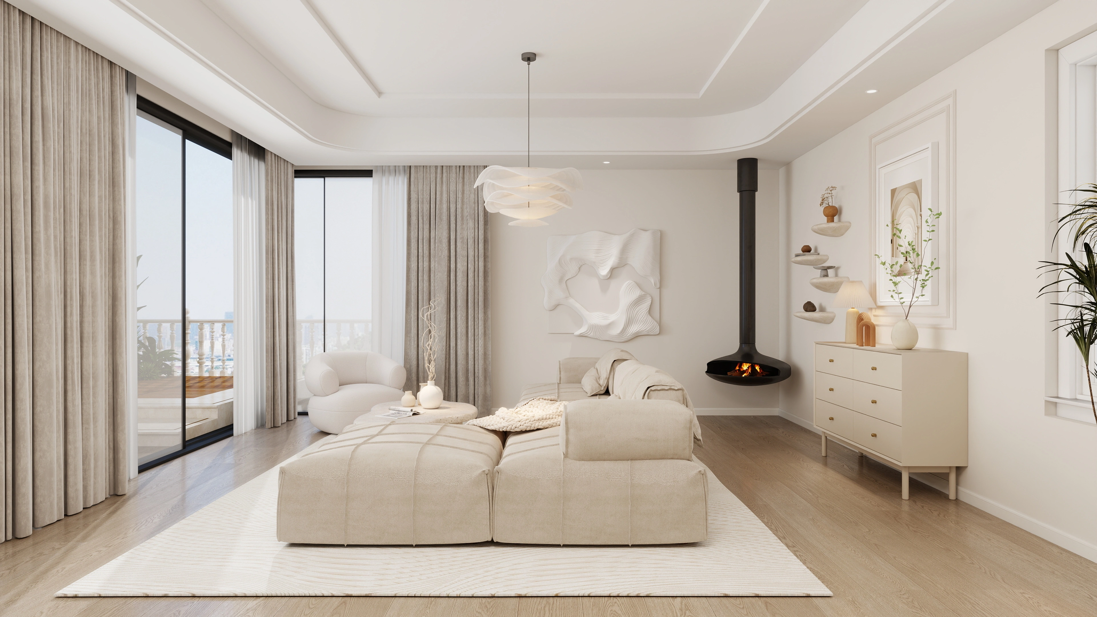 Warm and Soft-Style Residence Living room 2