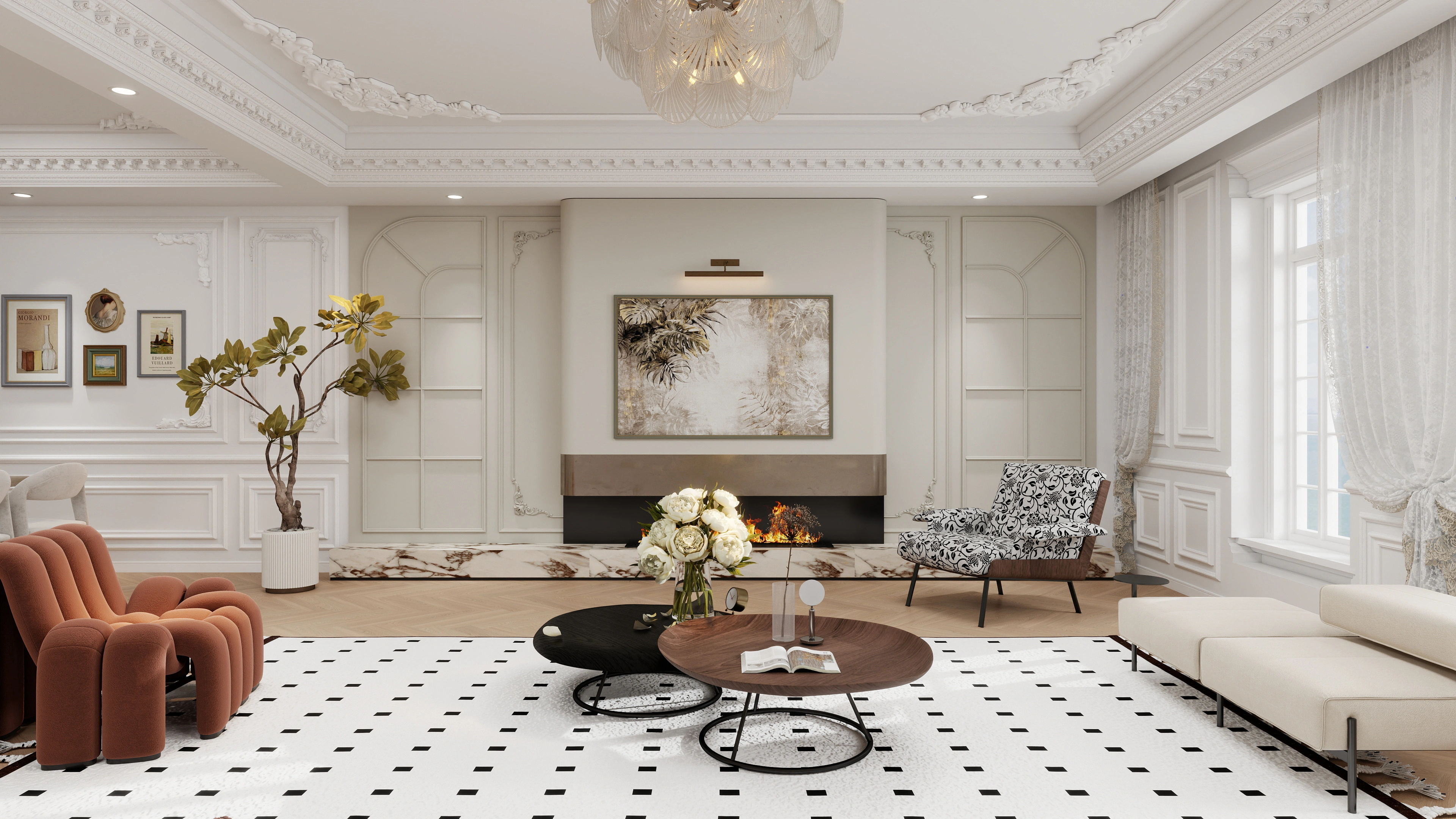 French Light Luxury Mansion Living room 1