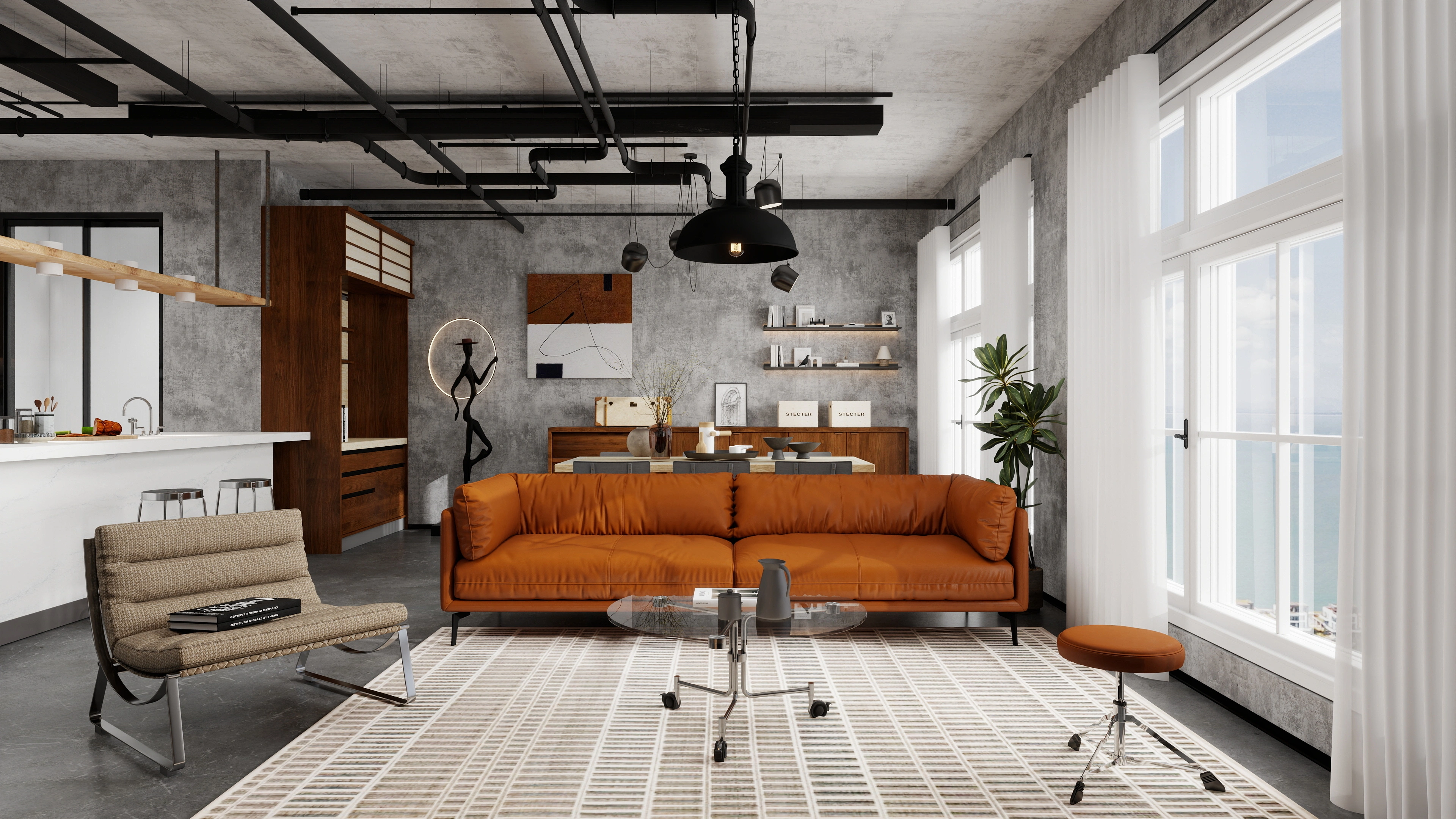 Industrial-Style Residence Living room 3