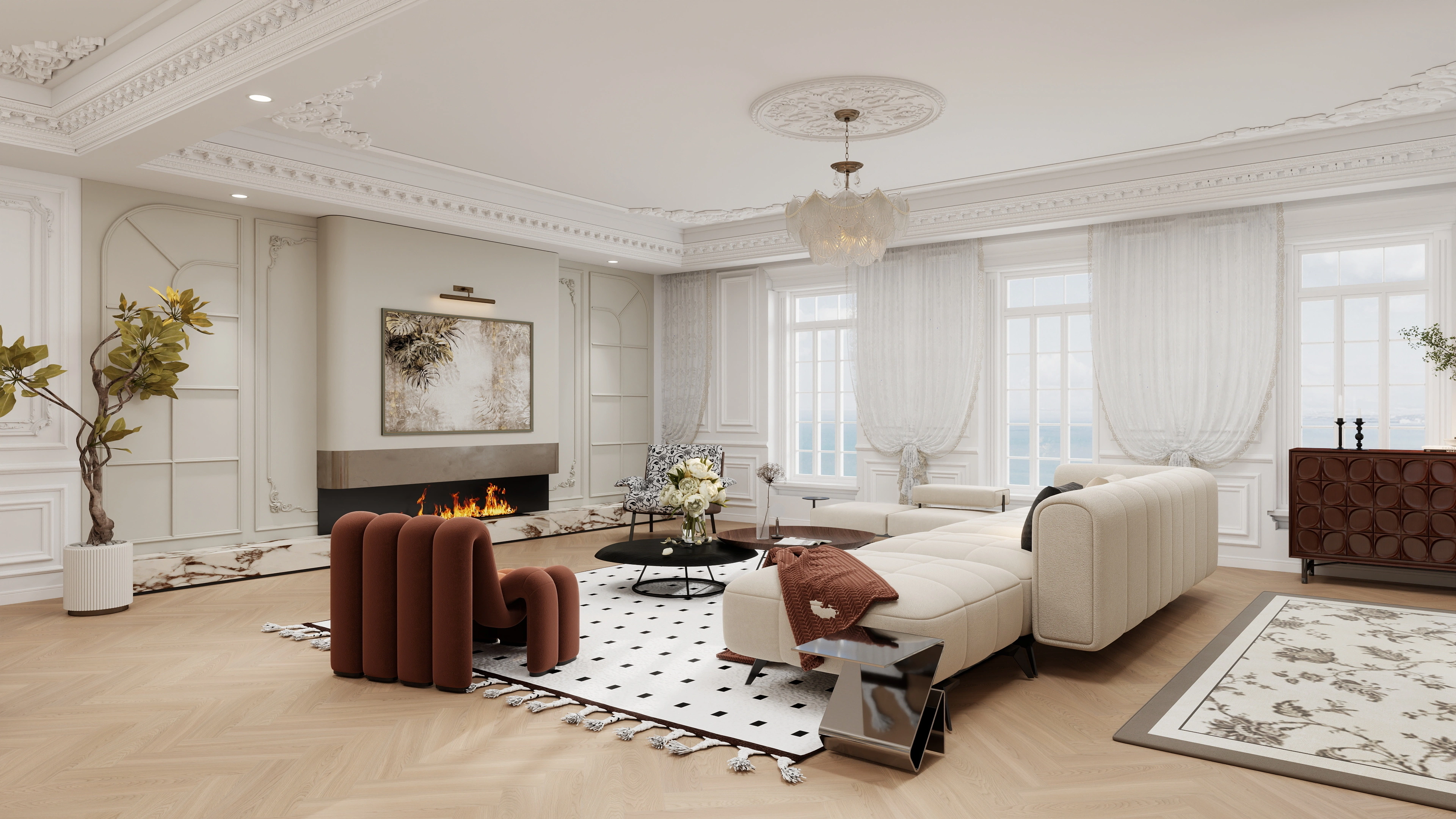 French Light Luxury Mansion Living room 2