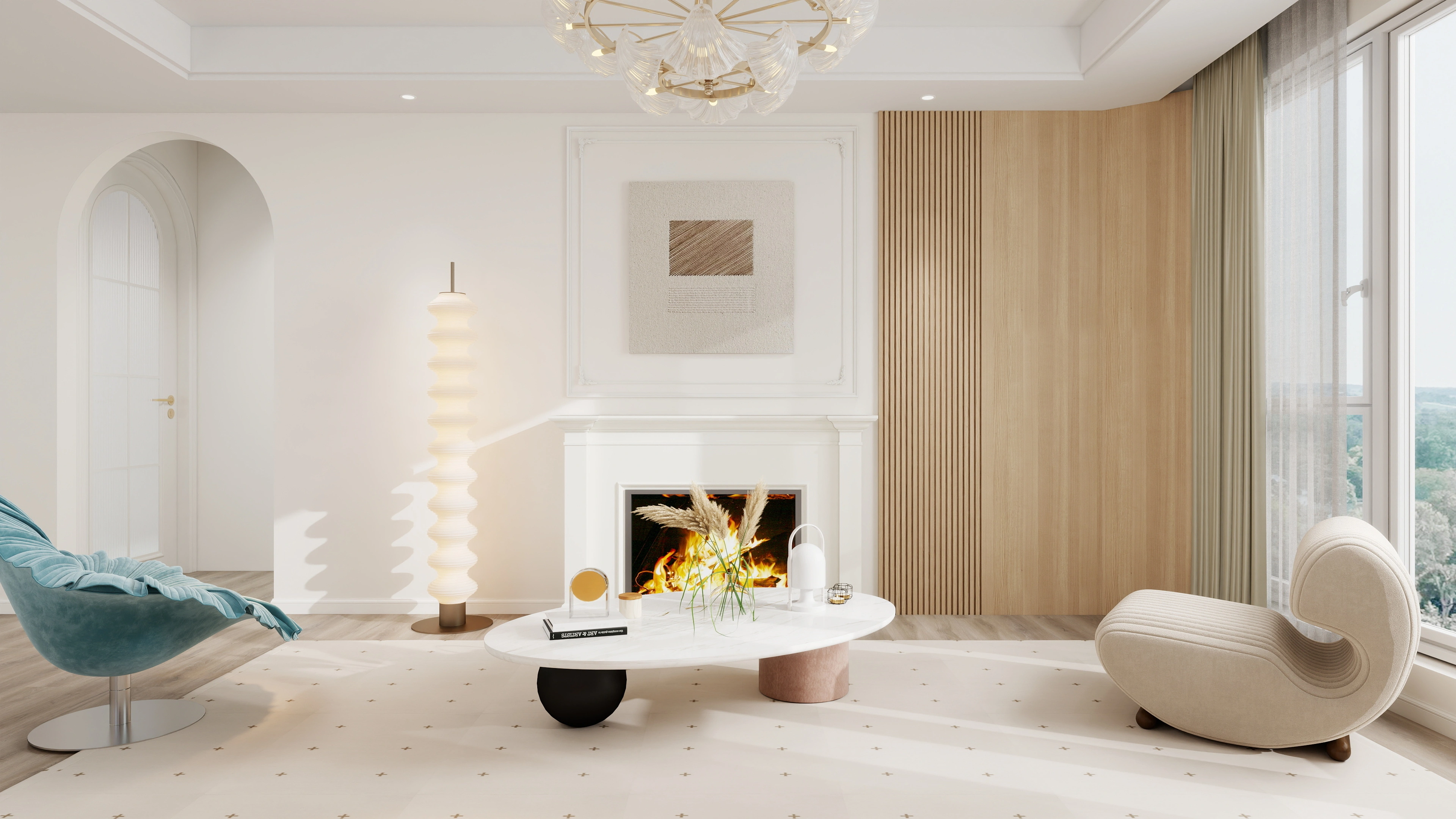 French Style and Modern Minimalism Residence Living room 3