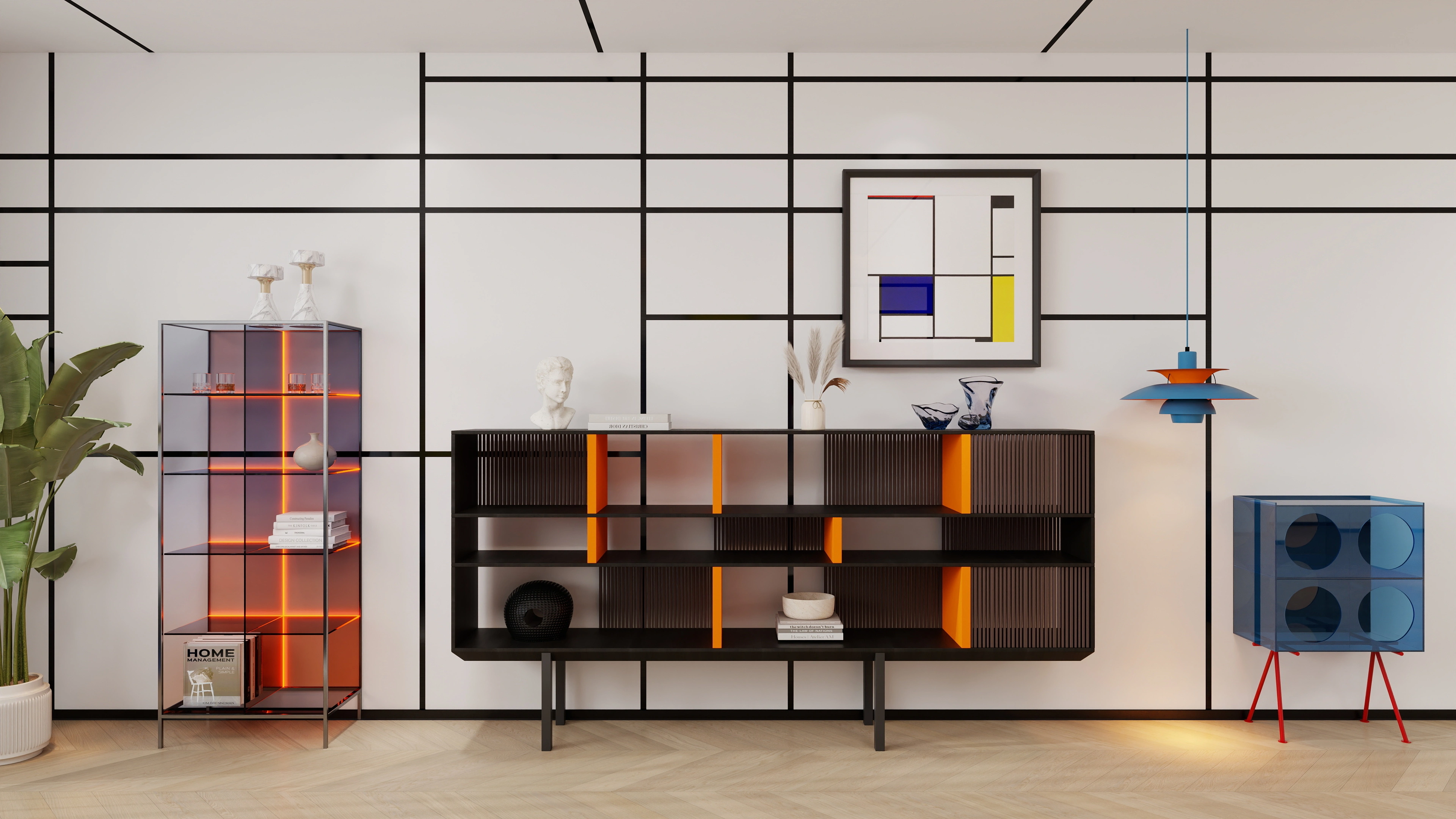 Geometric Color Clash Mondrian-Inspired Home Living room 4