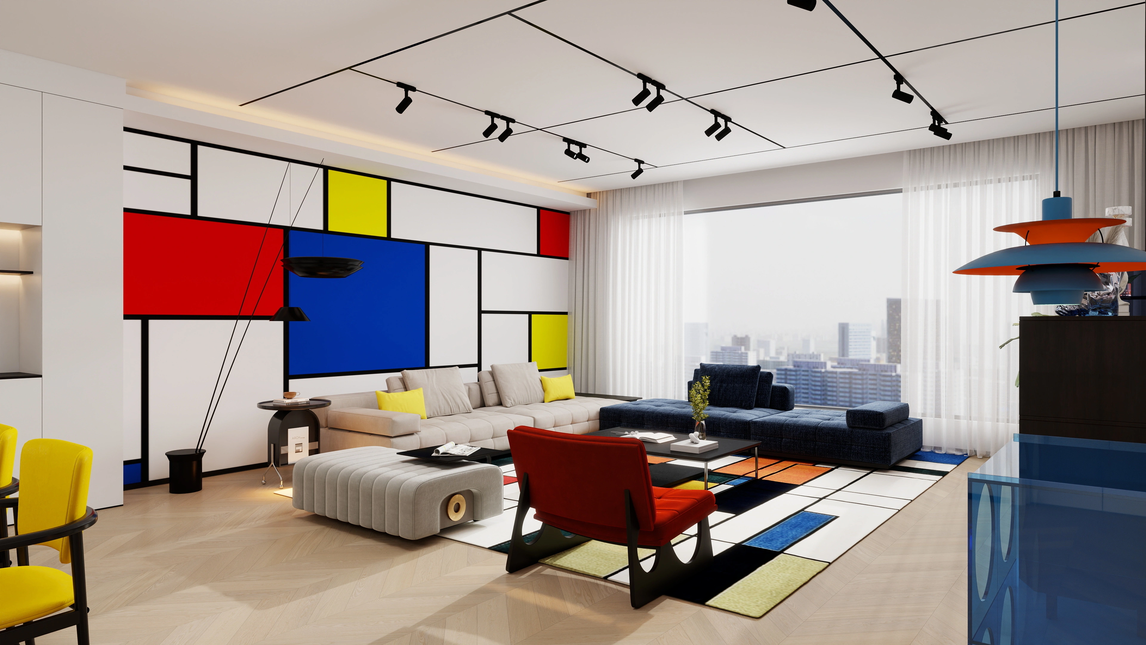 Geometric Color Clash Mondrian-Inspired Home Living room 3