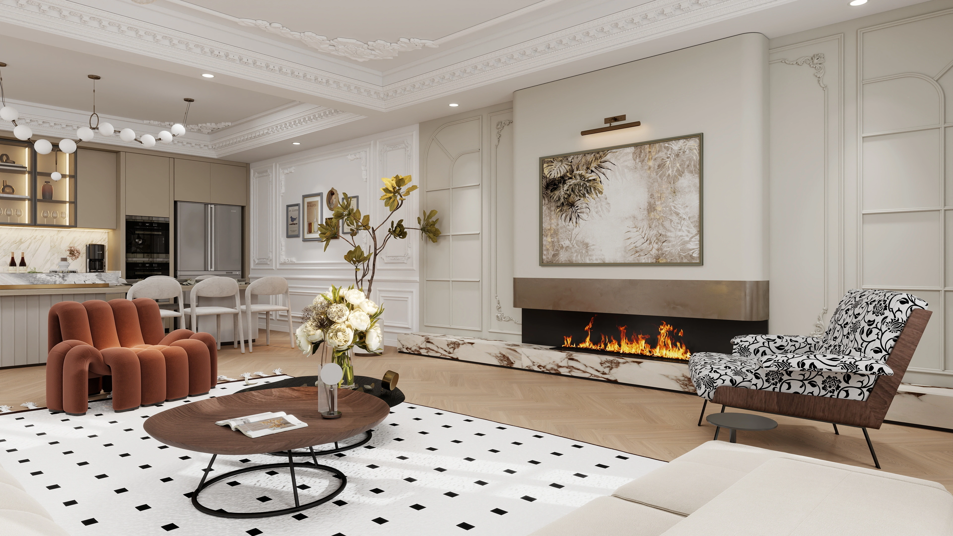 French Light Luxury Mansion Living room 5