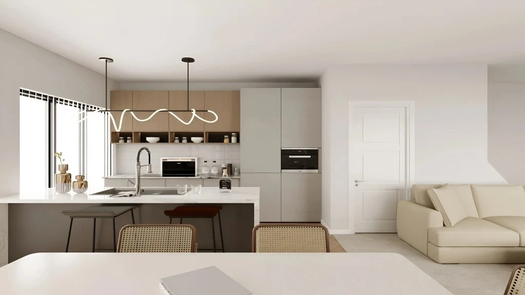 Modern Minimalist Living Room and Kitchen  kitchen