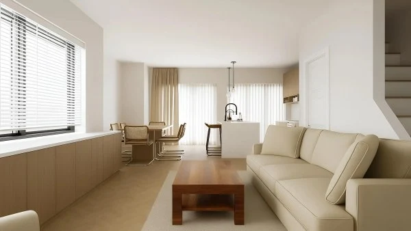 Modern Minimalist Living Room and Kitchen 