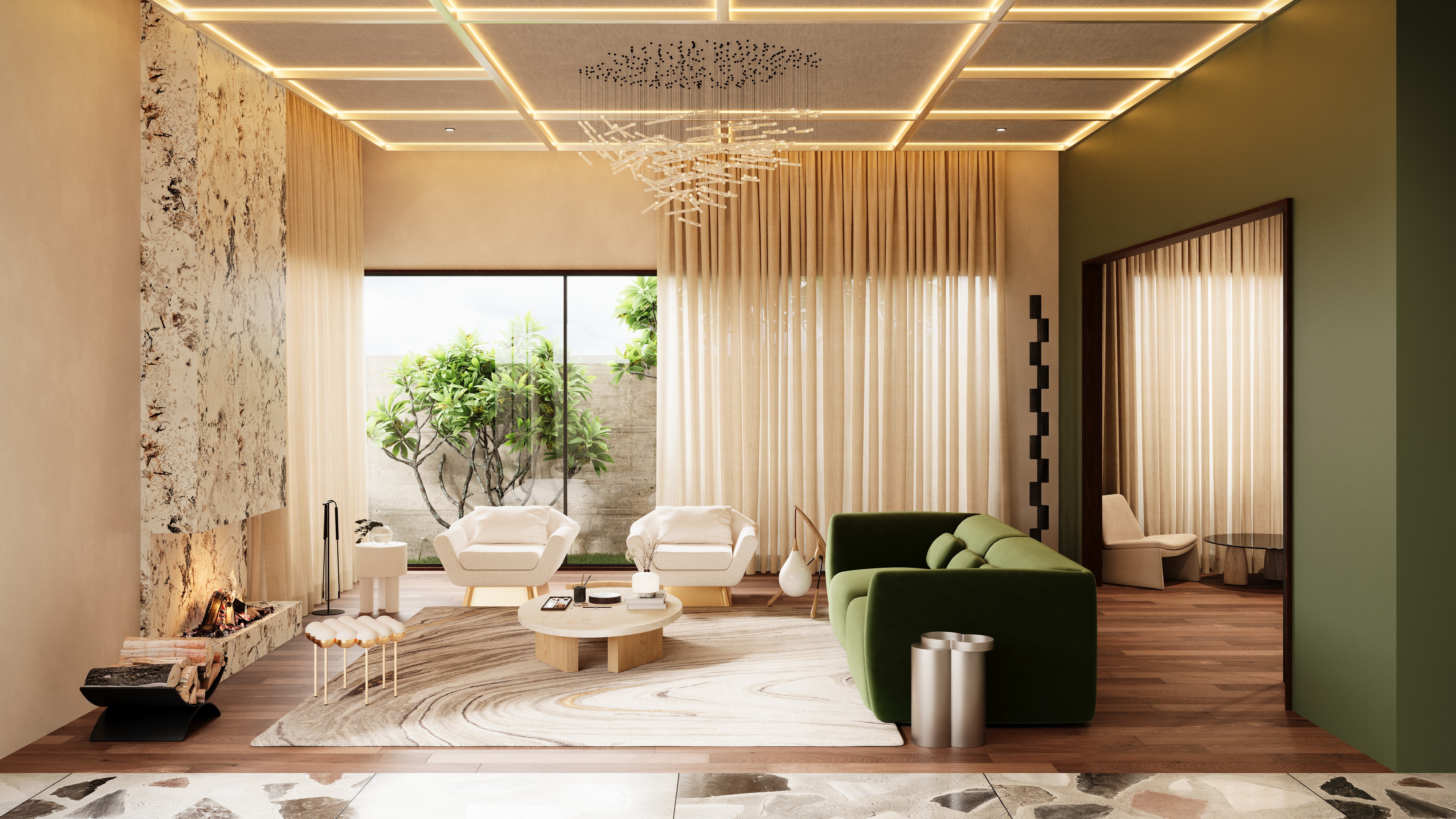 Green Haven: A Modern Home with Natural Soul Living room 1