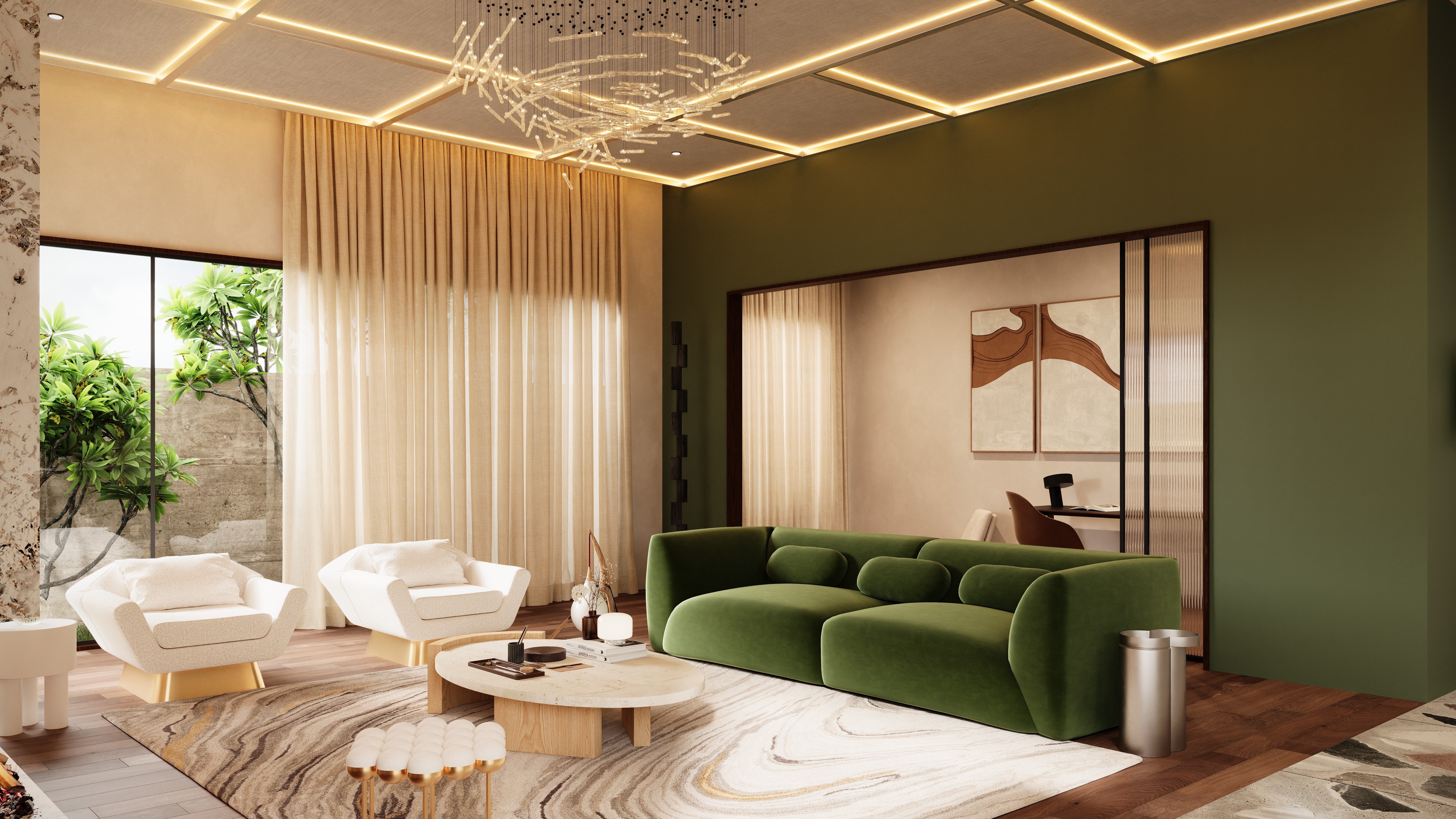 Green Haven: A Modern Home with Natural Soul Living room 3