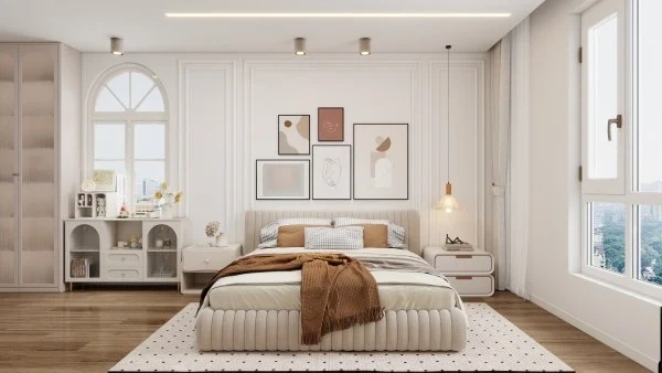 French Cream Style Residence with Playful Art bedroom