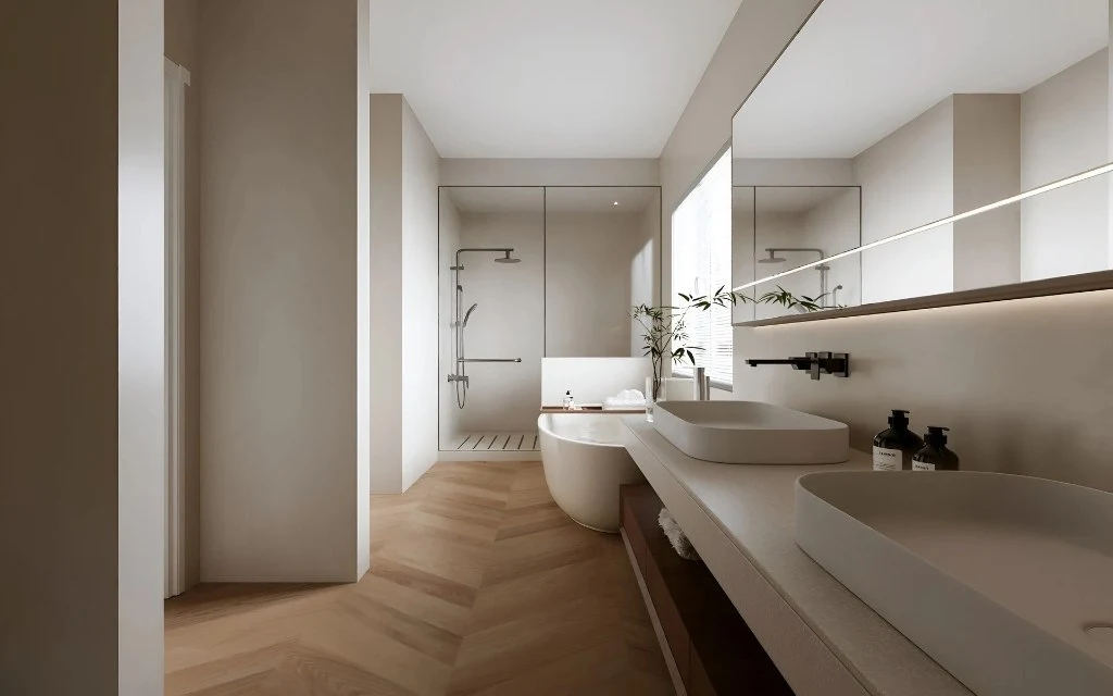 Modern Minimalist Living Room and Kitchen  bathroom