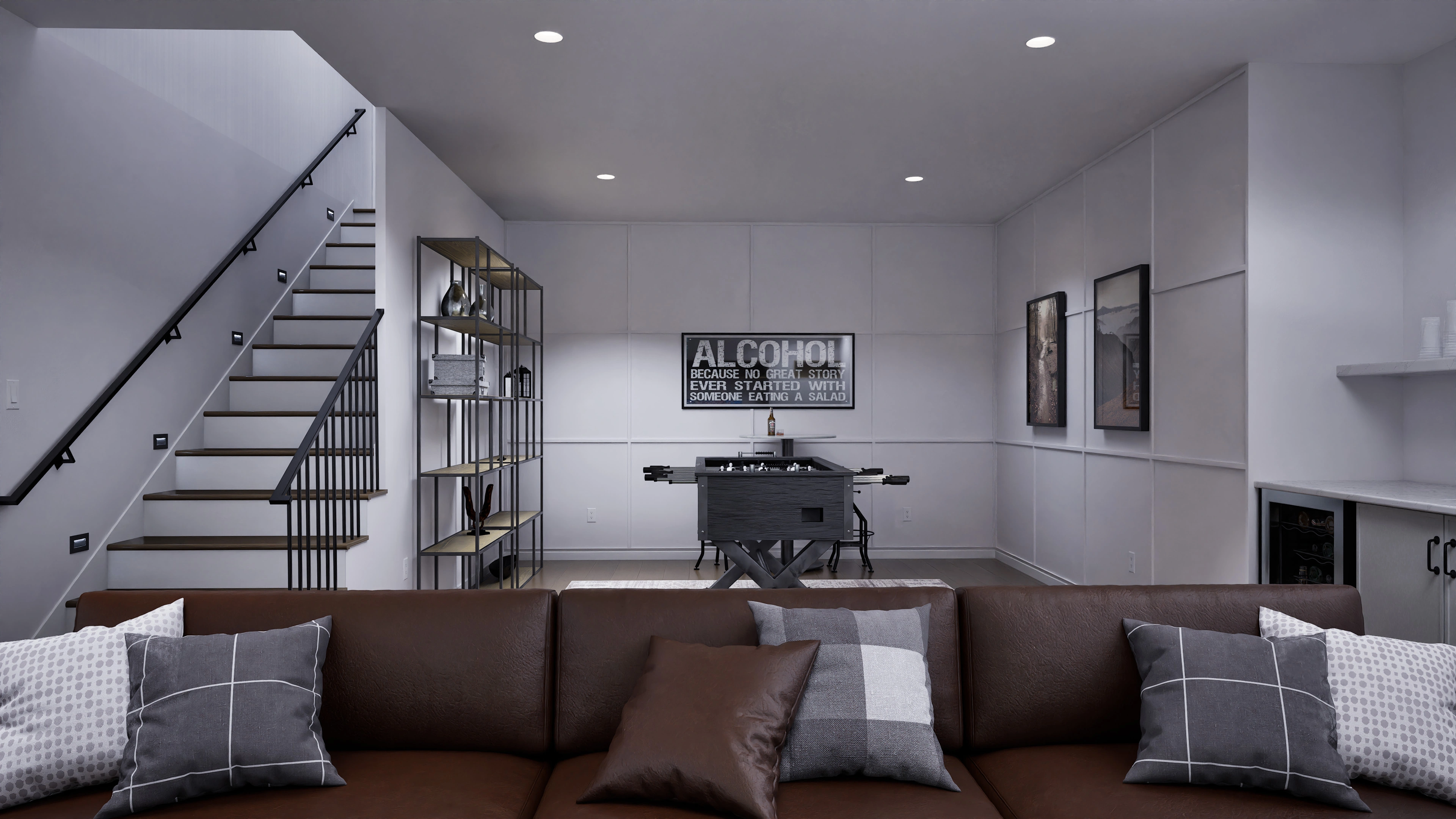 Industrial Style Basement Living room 2