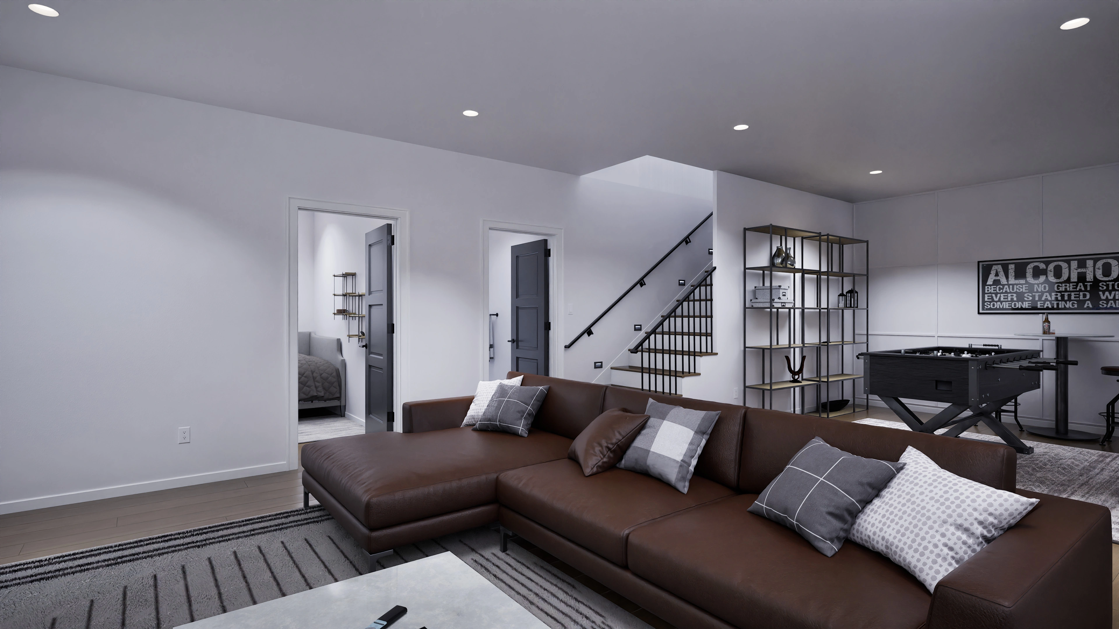 Industrial Style Basement Living room 3