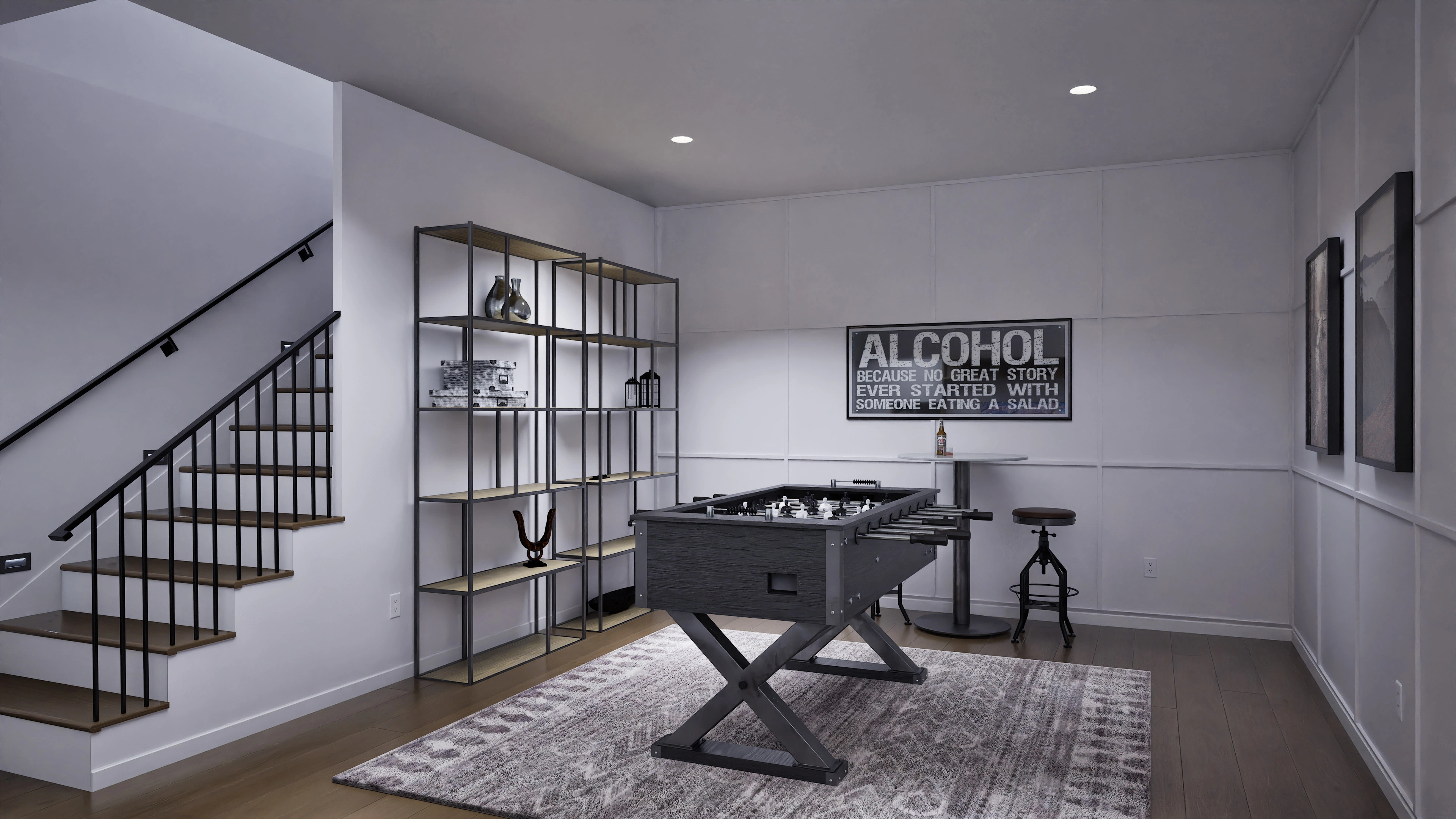 Industrial Style Basement Living room 4