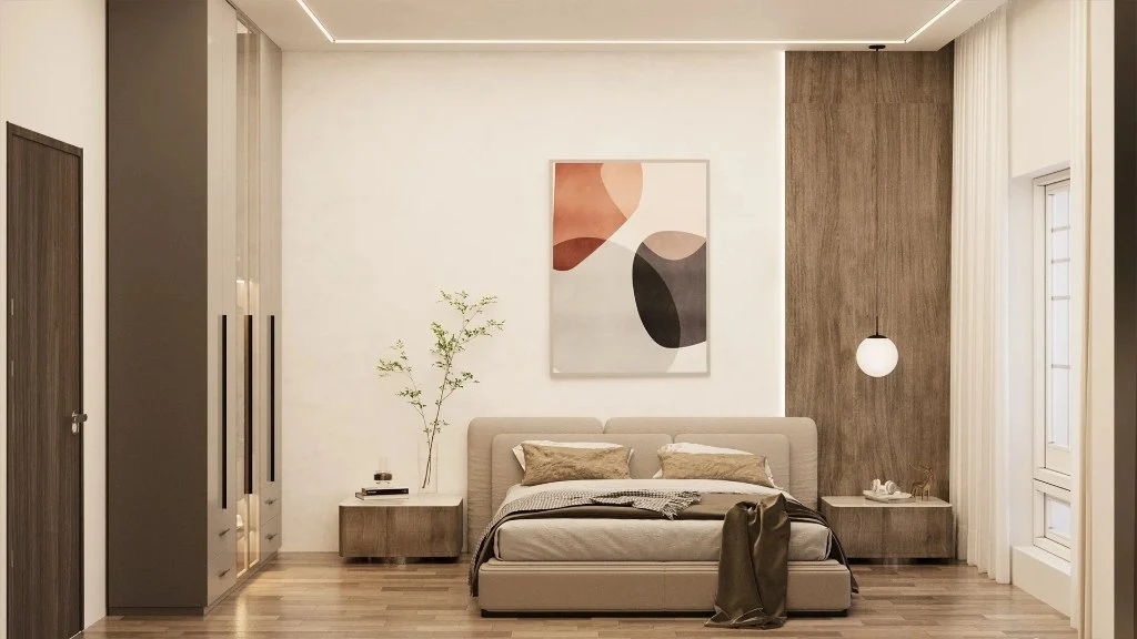 Modern Earth-Toned Serenity – Bedroom & Living Elegance bedroom