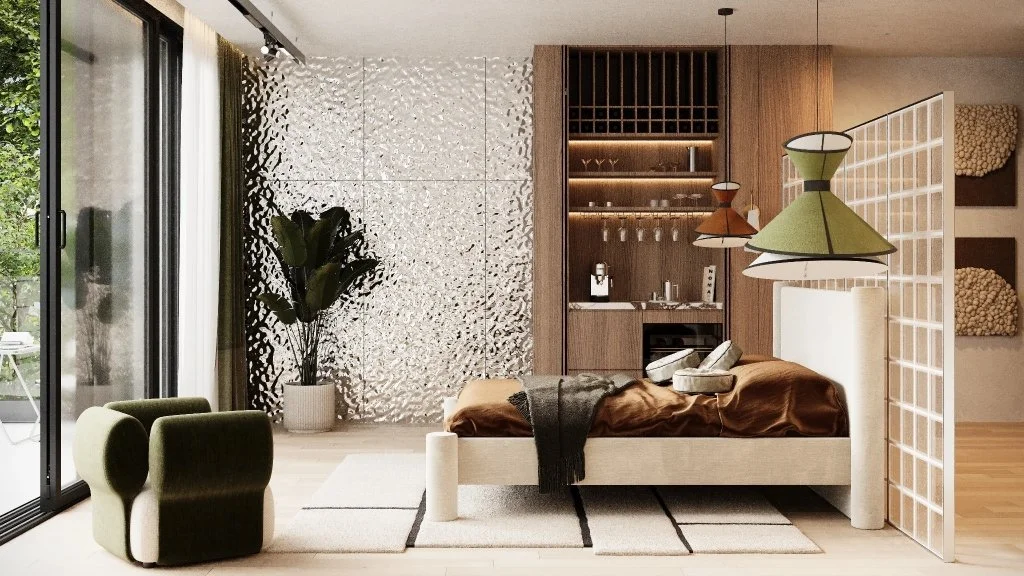Modern Warm Minimalism with Retro Accents bedroom